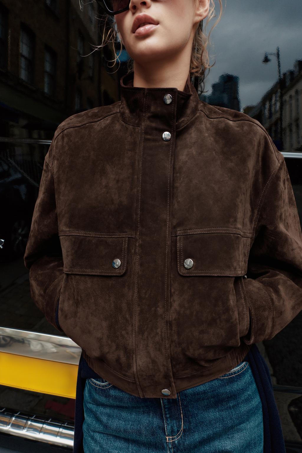 Elegant Suede Leather Bomber Jacket for Women | Classic Autumn & Winter Outerwear