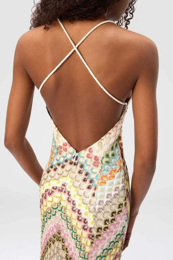 Women's Maxi Dress Knit with Colorful Herringbone Print