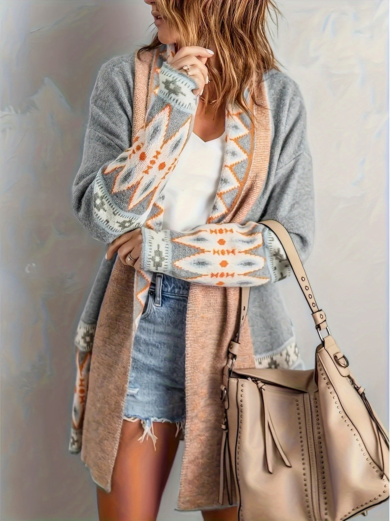 Casual Geo Pattern Knitwear Cardigan for Women | Ideal for Autumn