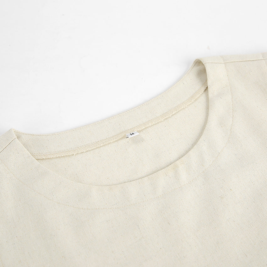 Women's Cotton Linen Set Round Neck Breathable 8