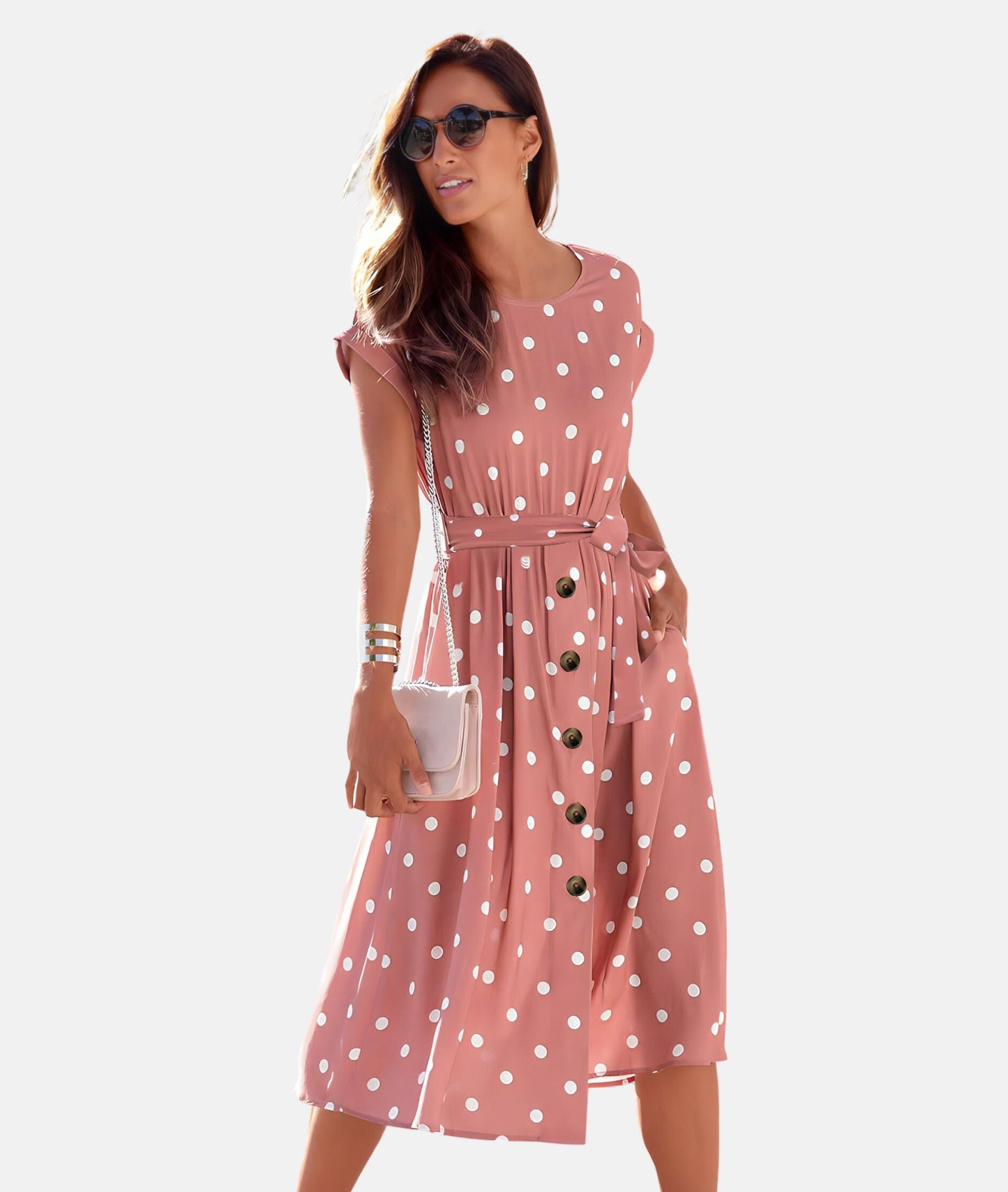 Women's - Belt Dress With Dots - Chic - Timeless Style - Formal Occasions