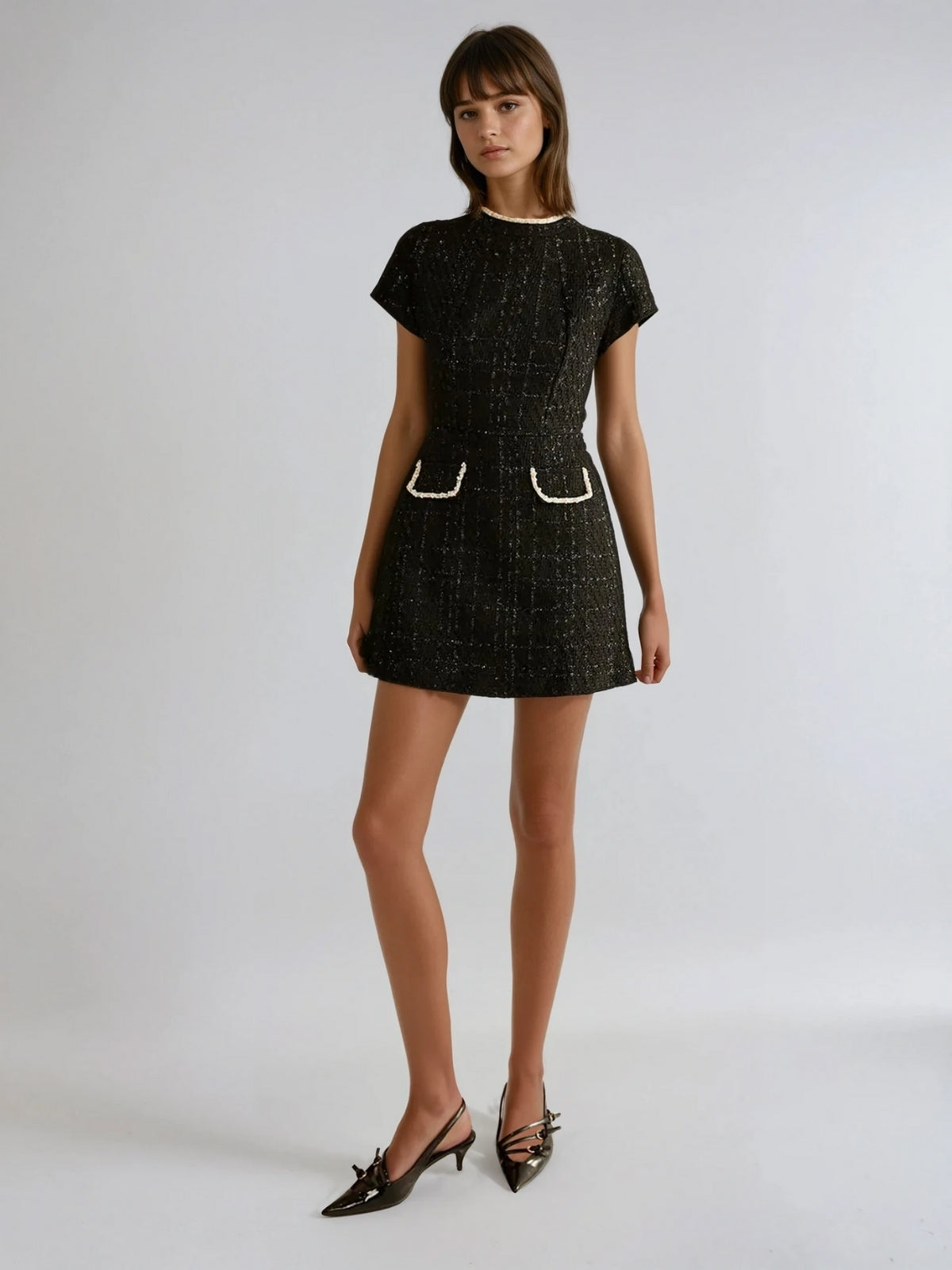 Women's Black Dress Tweed Formal 3