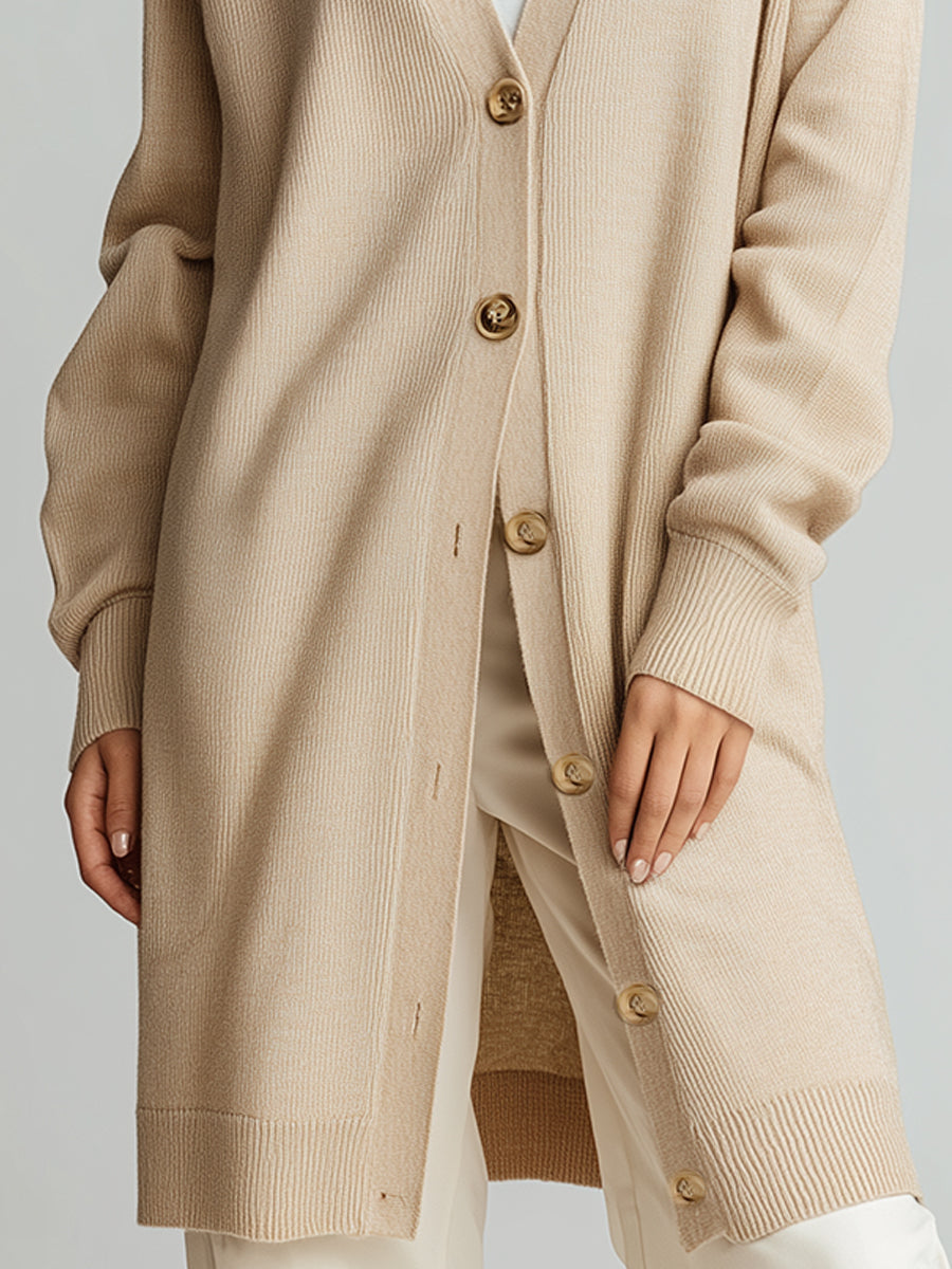 Women’s Long V-Neck Knitted Cardigan | Elegant Autumn & Winter Layering