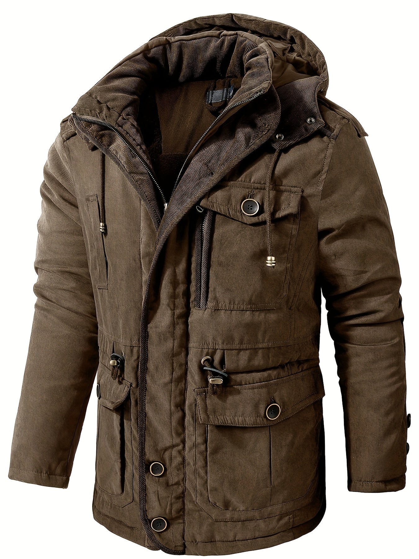 Casual Fleece Multi Pocket Hooded Cargo Winter Jacket | Ideal for Winter
