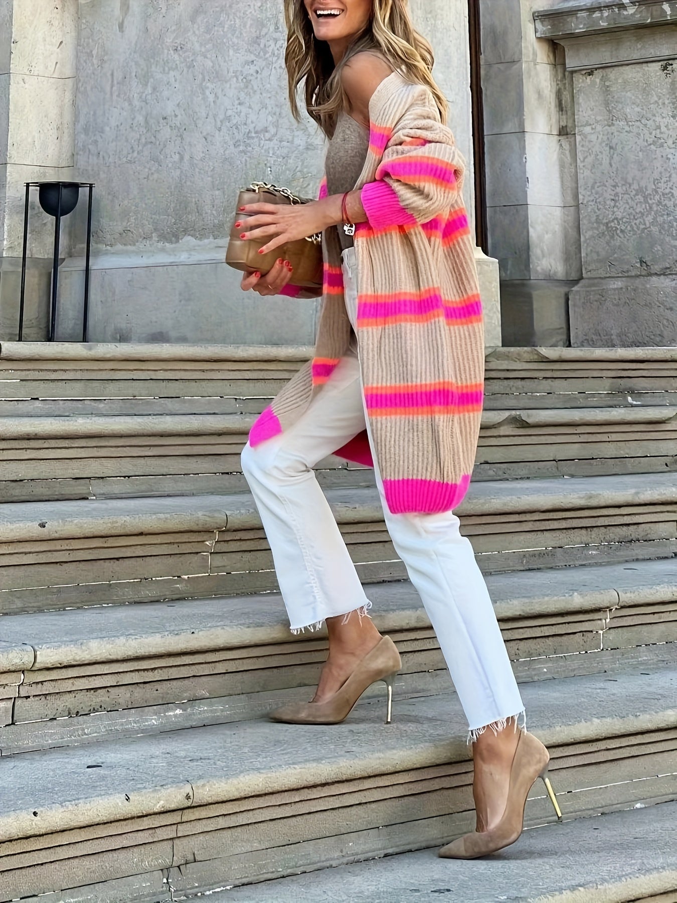 Casual Festive Winter Striped Cardigan for Women | Ideal for Winter