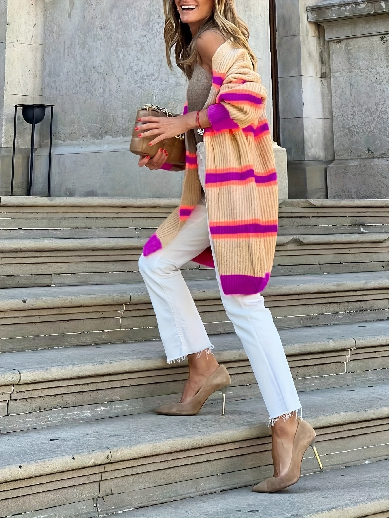 Casual Festive Winter Striped Cardigan for Women | Ideal for Winter