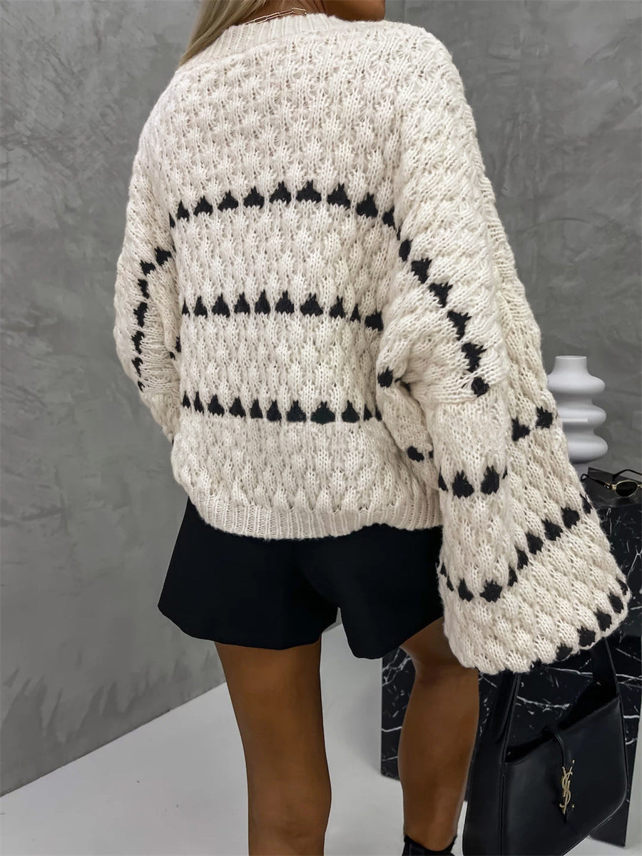 Women’s Puffer Sleeve Knit Sweater – Stylish & Cozy