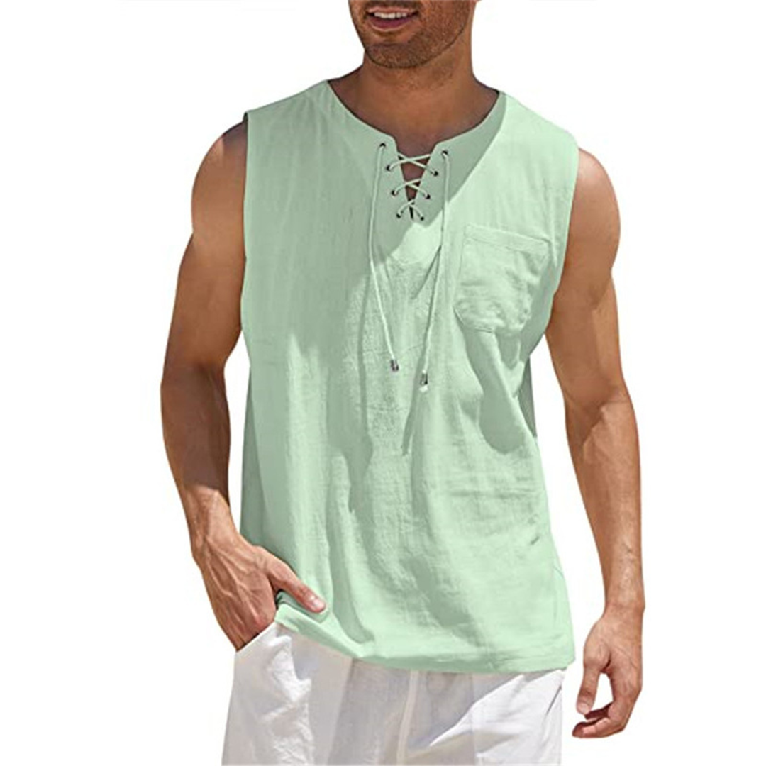 Men's - Sleeveless Shirt - Casual - Linen - Ideal for Summer