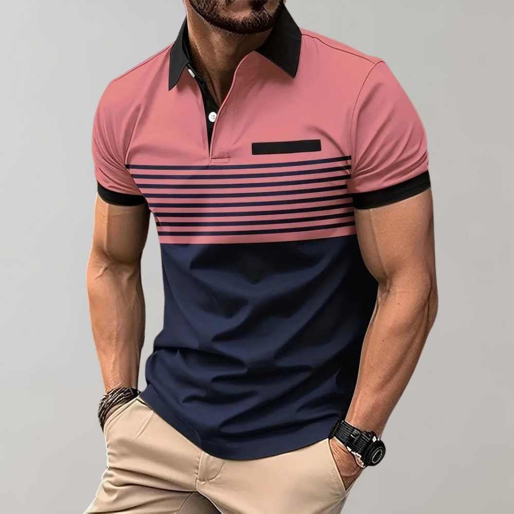 Men's - Color Block and Stripe Polo Shirt - Casual - Everyday Use