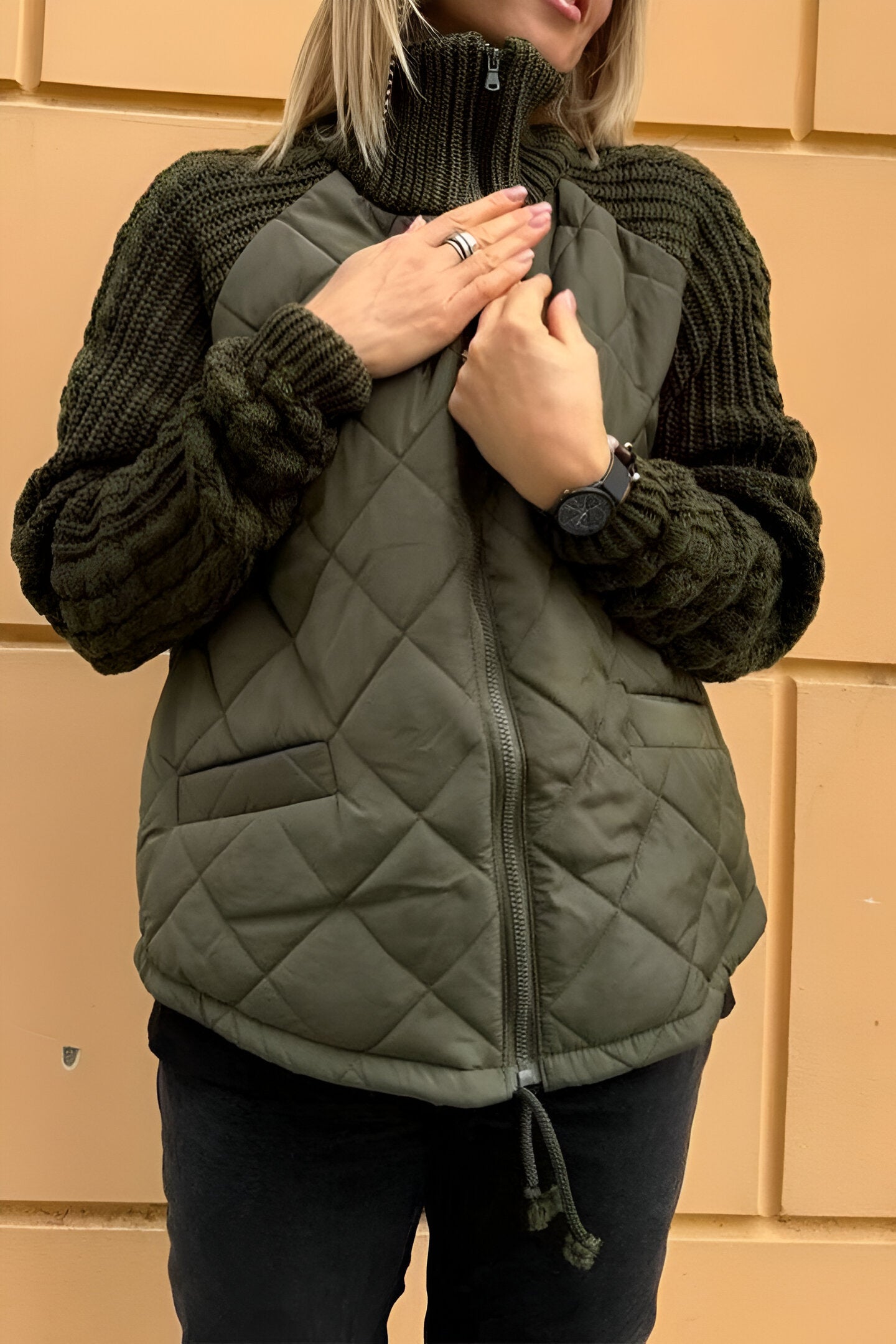 Therese Patchwork Knit Zip Jacket – Stylish and Cozy Knitwear