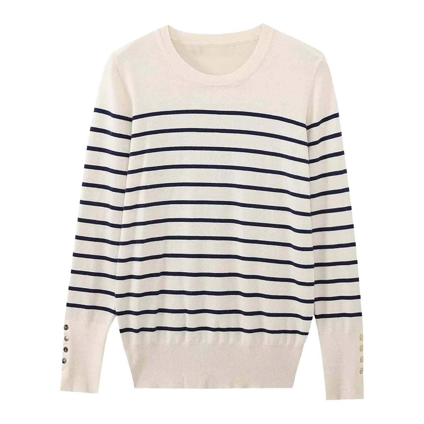 Damen Gestreifter Pullover – Weiche Baumwolle, Bequem und Stilvoll © 2025 Chicquemoda-Fotoshoot 8