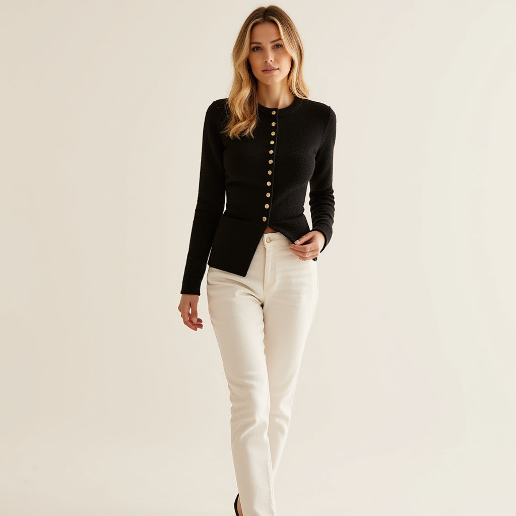 Damen Strickjacke – Weiches Material, Knopfleiste, Bequeme Passform - Chicquemoda XS Chicquemoda Cardigans Damen Strickjacke – Weiches Material, Knopfleiste, Bequeme Passform