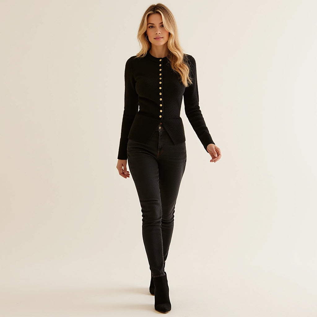 Damen Strickjacke – Weiches Material, Knopfleiste, Bequeme Passform - Chicquemoda XS Chicquemoda Cardigans Damen Strickjacke – Weiches Material, Knopfleiste, Bequeme Passform