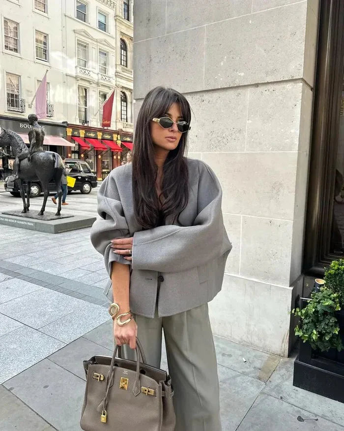 Wollmantel Damen V-Ausschnitt – Stylischer Wintermantel aus 100 % Wolle für kalte Monate, verschiedene Farben und Größen – 5