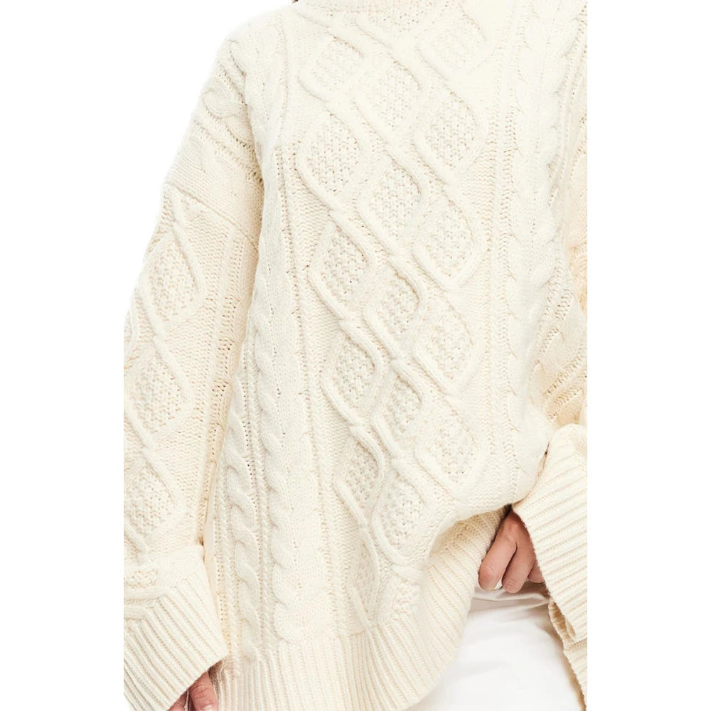 Beige Women’s Oversized Knitted Sweater| Cozy Cable Knit Top