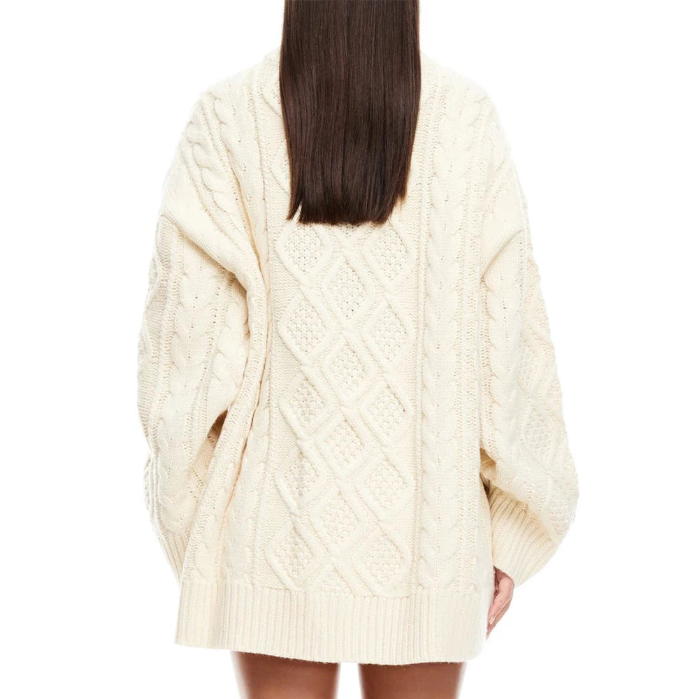 Beige Women’s Oversized Knitted Sweater| Cozy Cable Knit Top