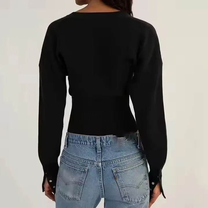 Women’s Trendy Streetwear Long-Sleeve Crop Top | Slim Fit Ribbed Knit Cardigan