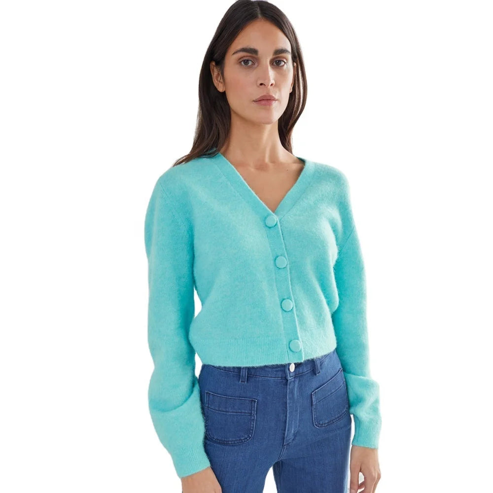 Women’s Knitted Cardigan | Wool Blend Winter Jumper | Cozy Cable Knit Top