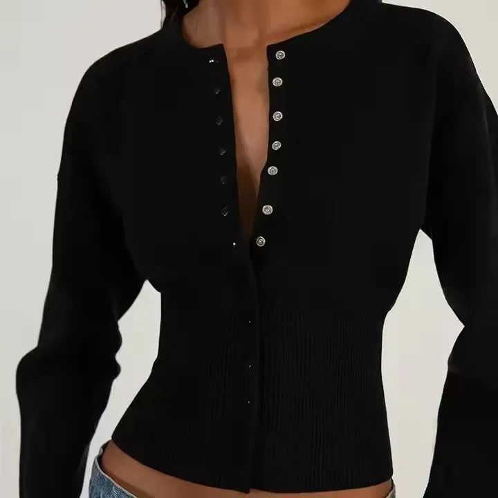 Women’s Trendy Streetwear Long-Sleeve Crop Top | Slim Fit Ribbed Knit Cardigan