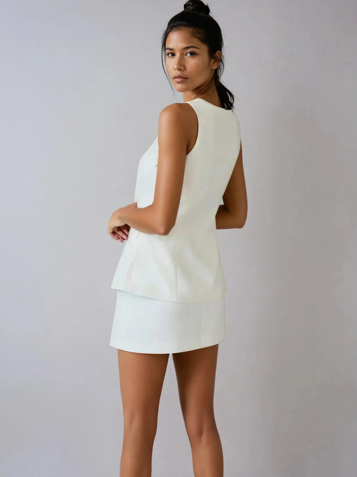 Women's Two Piece Skirt and Top Set Polyester Square Neck Sleeveless 6