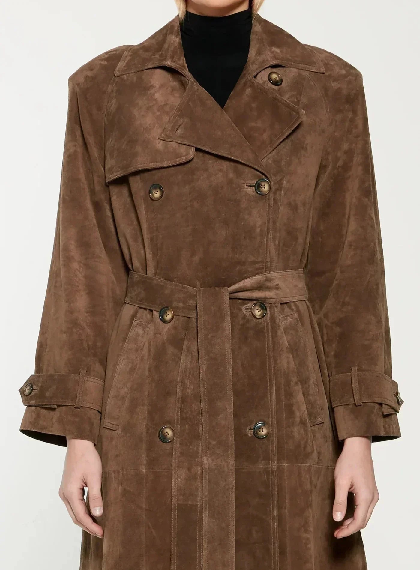 Elegant Long Suede Trench Coat for Women | Timeless Autumn & Winter Style