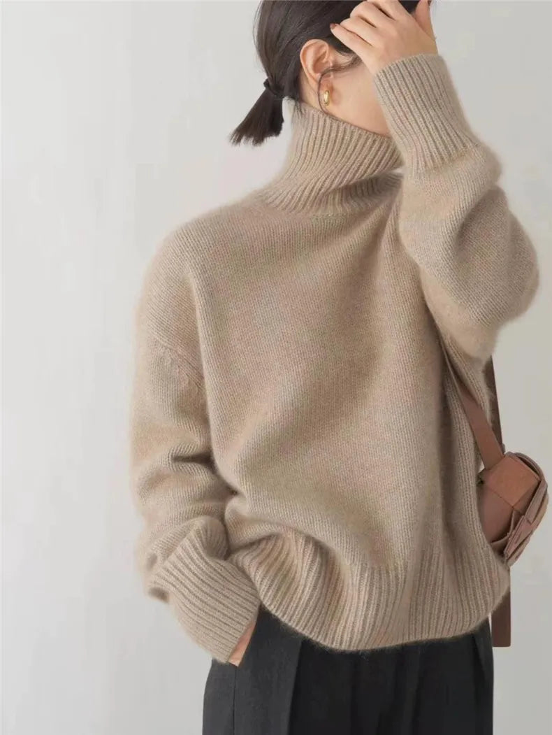 Women’s High Neck Jumper – Cozy Long Sleeve Knit Sweater