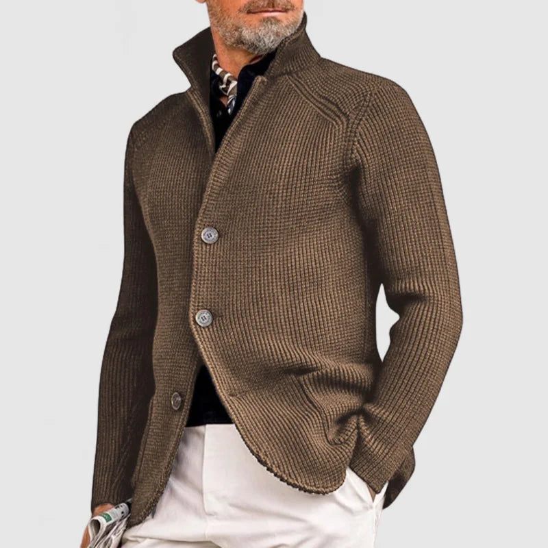Men's Cardigan Sweater Knitted Fabric with Ribbed Design 7
