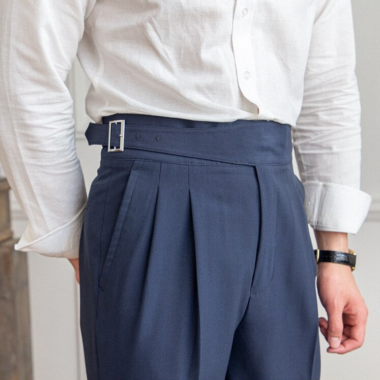 Men's Trousers Wool Blend High-Waisted Tailored