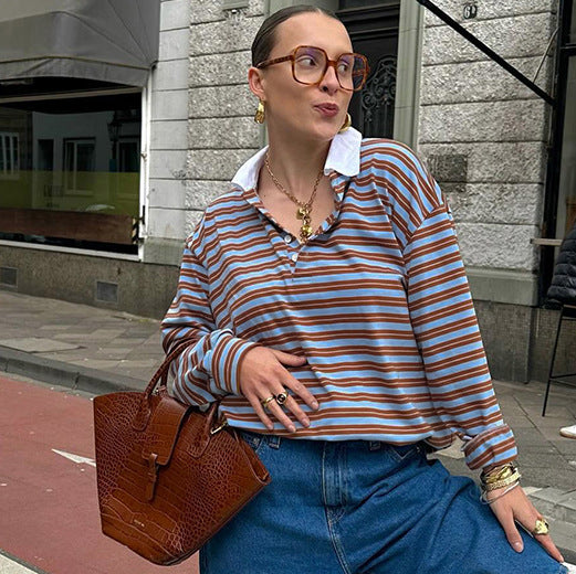 Men's Long Sleeve Shirt Cotton Retro Stripes 4