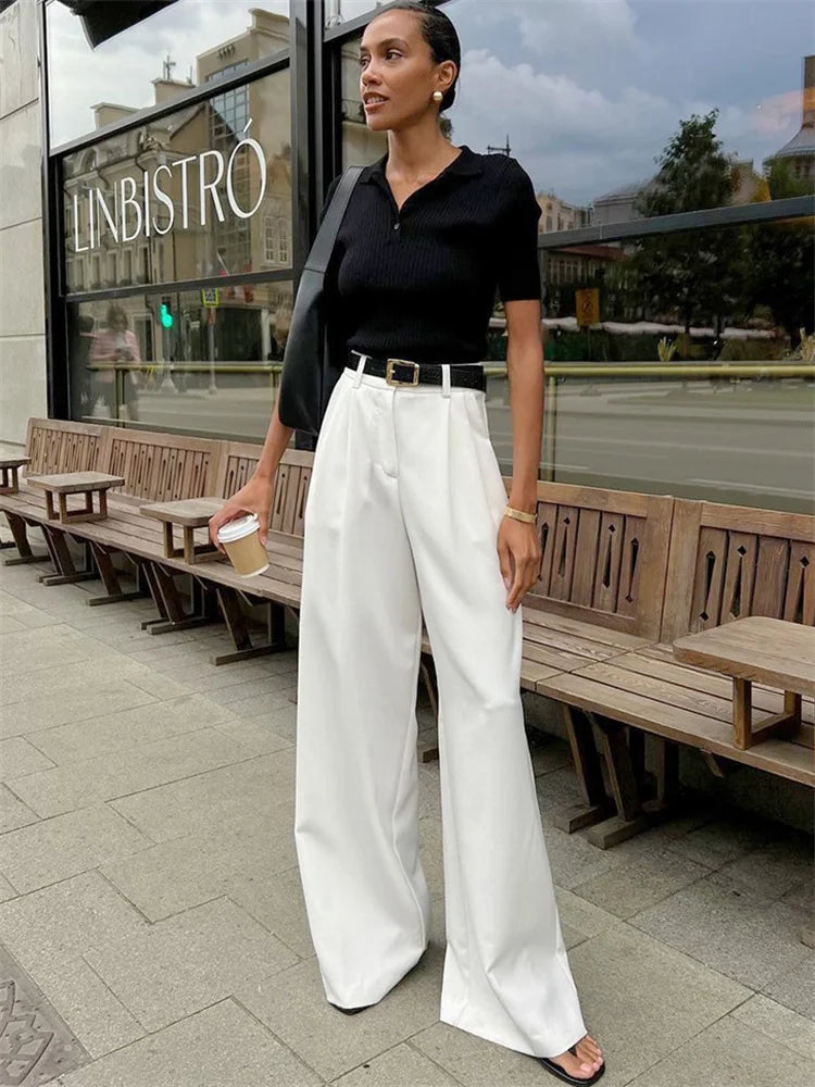 Women's Trousers White Linen Elegant Fit 3
