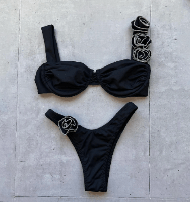 Women's Push-Up Bikini Set Black Stretchy Material 6