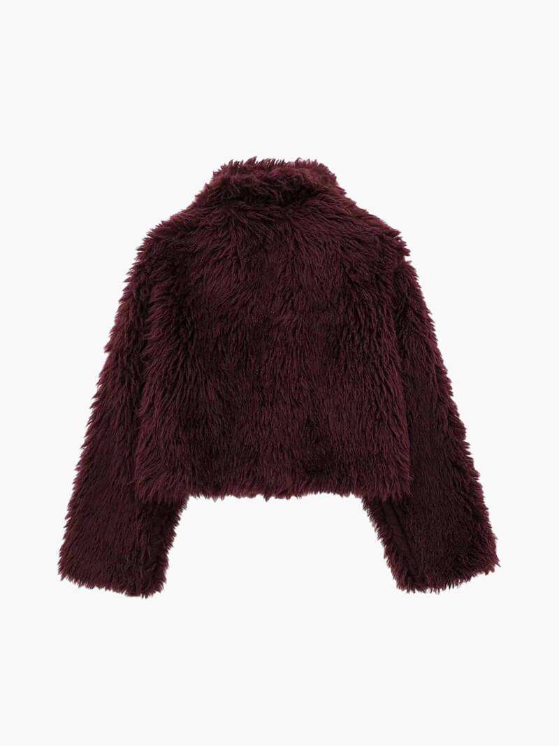 Women's Faux Fur Jacket – Soft, Warm & Stylish, Burgundy
