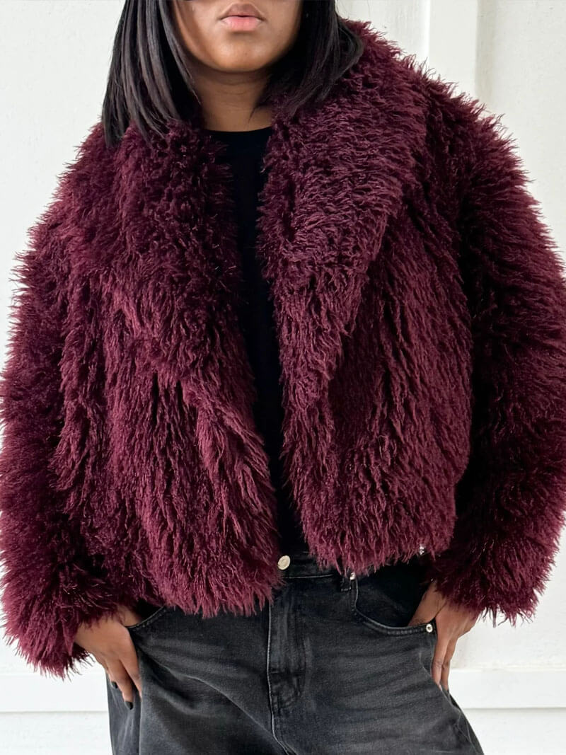 Women's Faux Fur Jacket – Soft, Warm & Stylish, Burgundy