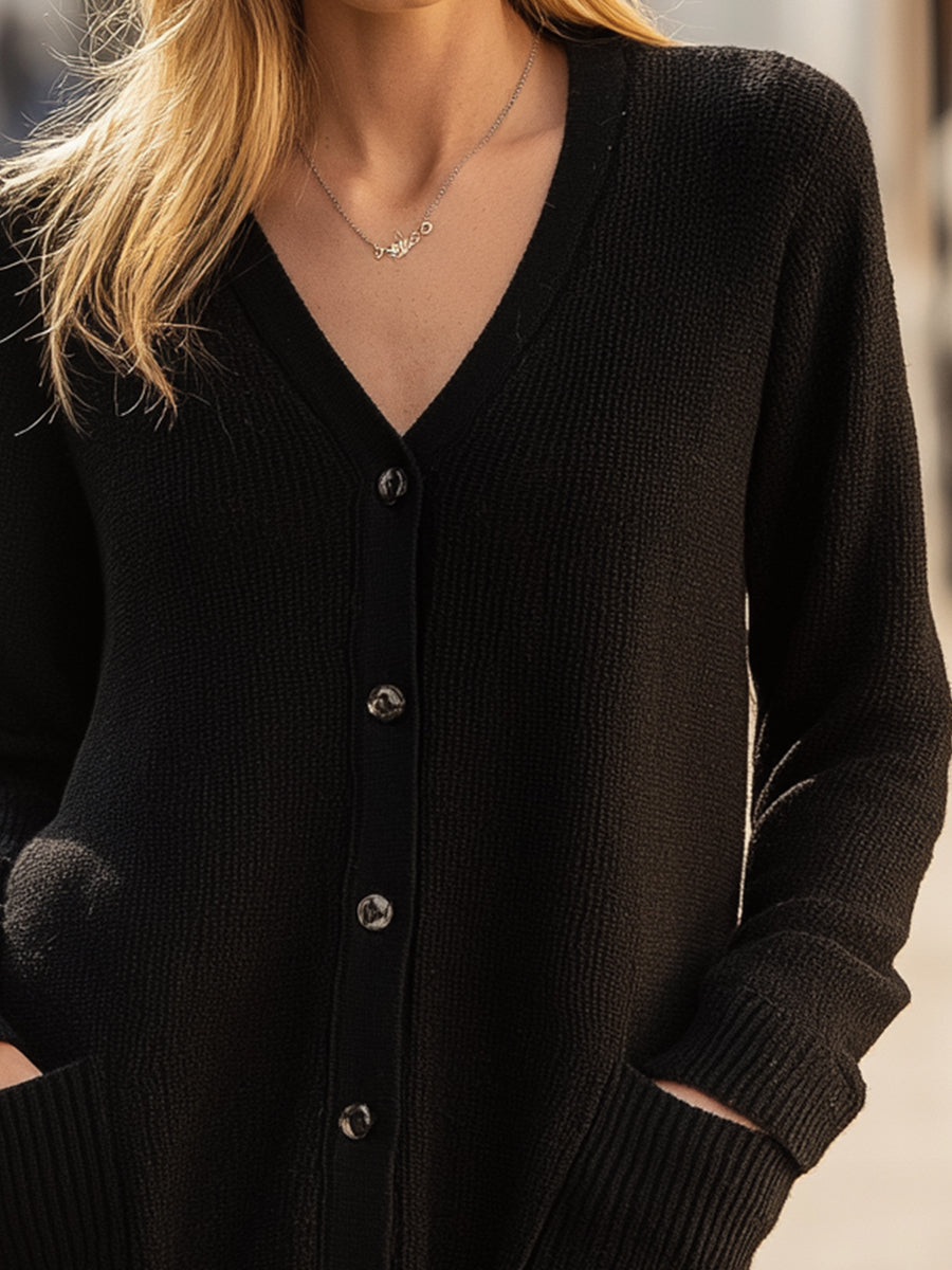 Women’s V-Neck Knit Button-Front Long Cardigan | Cozy Autumn & Winter Layering
