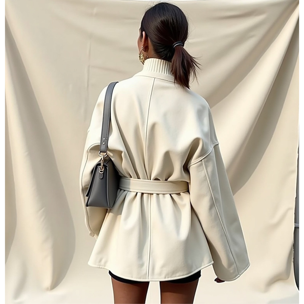 Lace-Up Wool Blend Contrast Jacket – Feminine, Warm & Fashion-Forward for Autumn/Winter