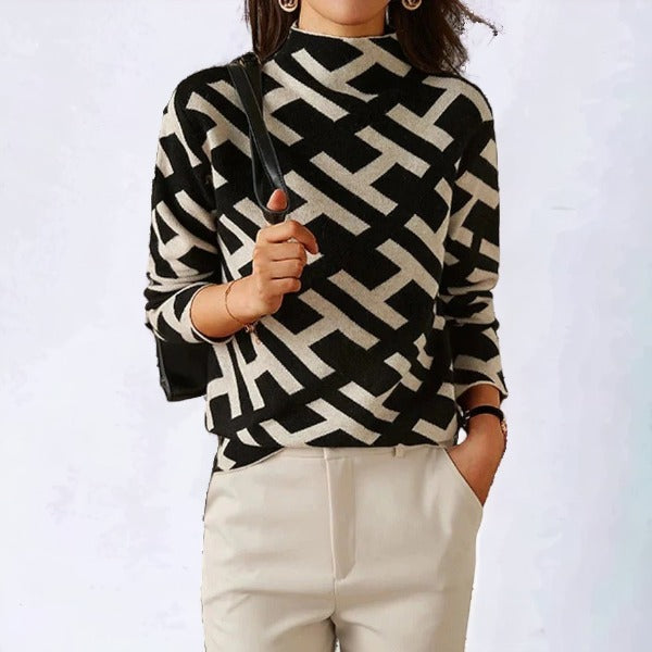 Women's Long Sleeve Top Soft Knit Geometric Pattern 1
