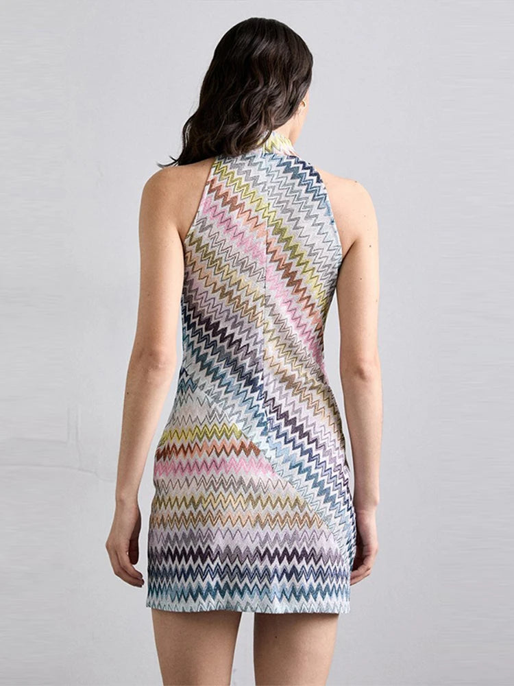 Women's Mini Dress Cotton Striped Patchwork