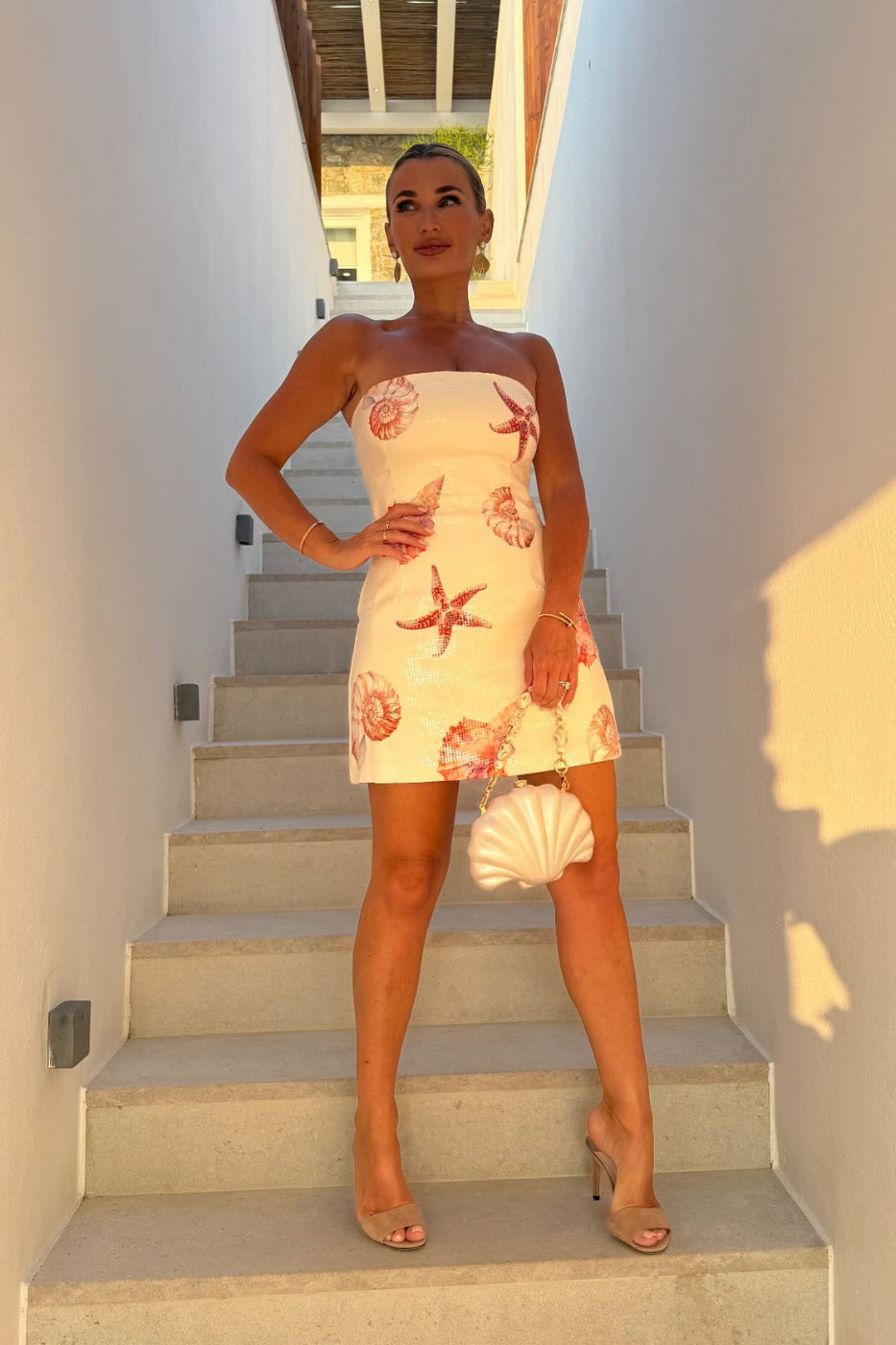 Women's Mini Dress Polyester Seashell Print with Sequin Overlay 2