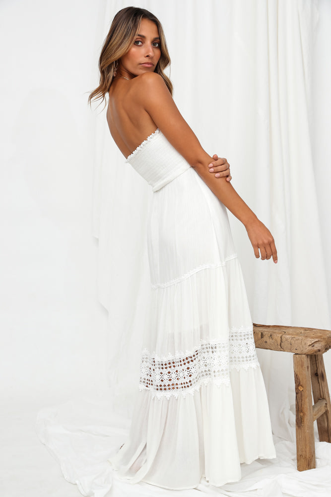 Women's Strapless Maxi Dress White Rayon 7