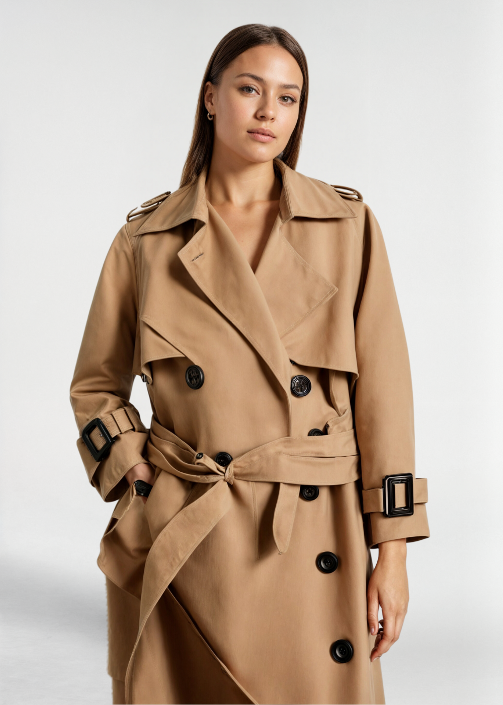 Women's Trench Coat Polyester Classic Double-Breasted Design 1