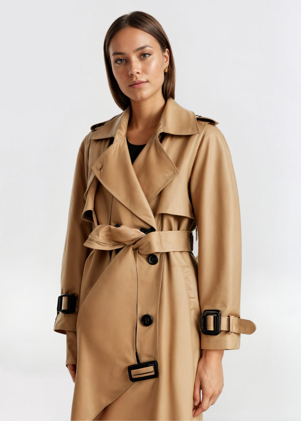 Women's Trench Coat Polyester Classic Double-Breasted Design 3