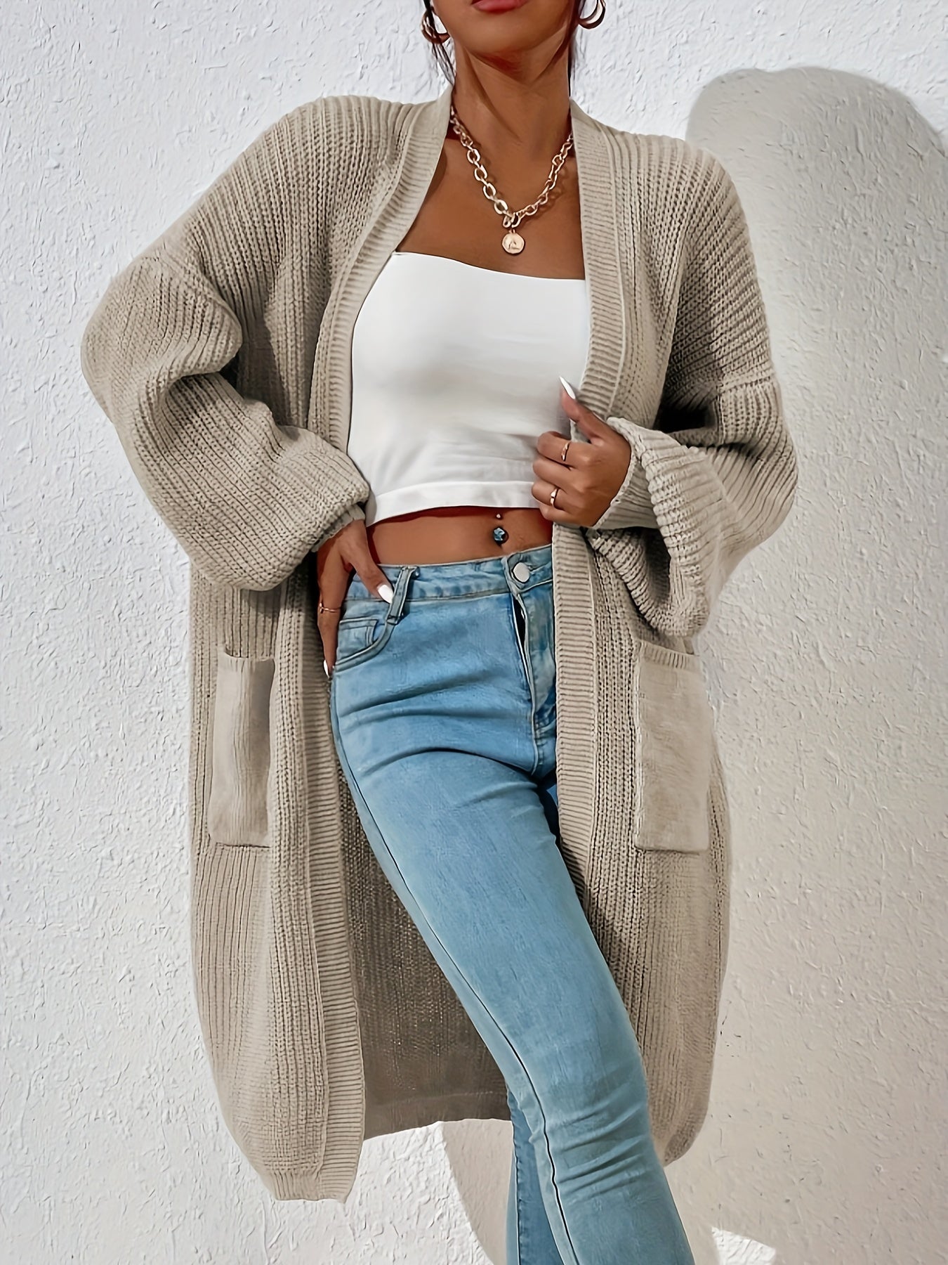 Casual Drop Shoulder Knitwear Cardigan with Pockets for Women | Great for Casual Days