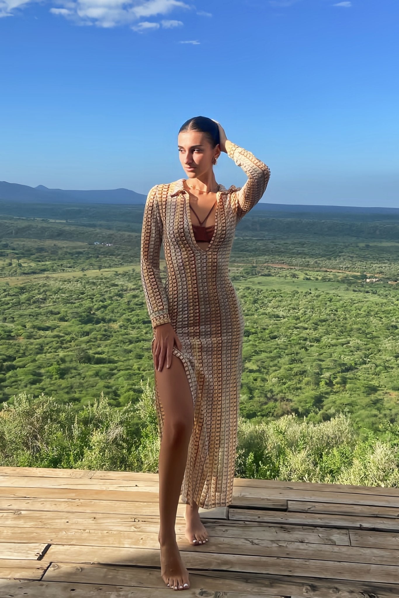 Women's Black Maxi Dress Polyester with Deep V-Neck 3