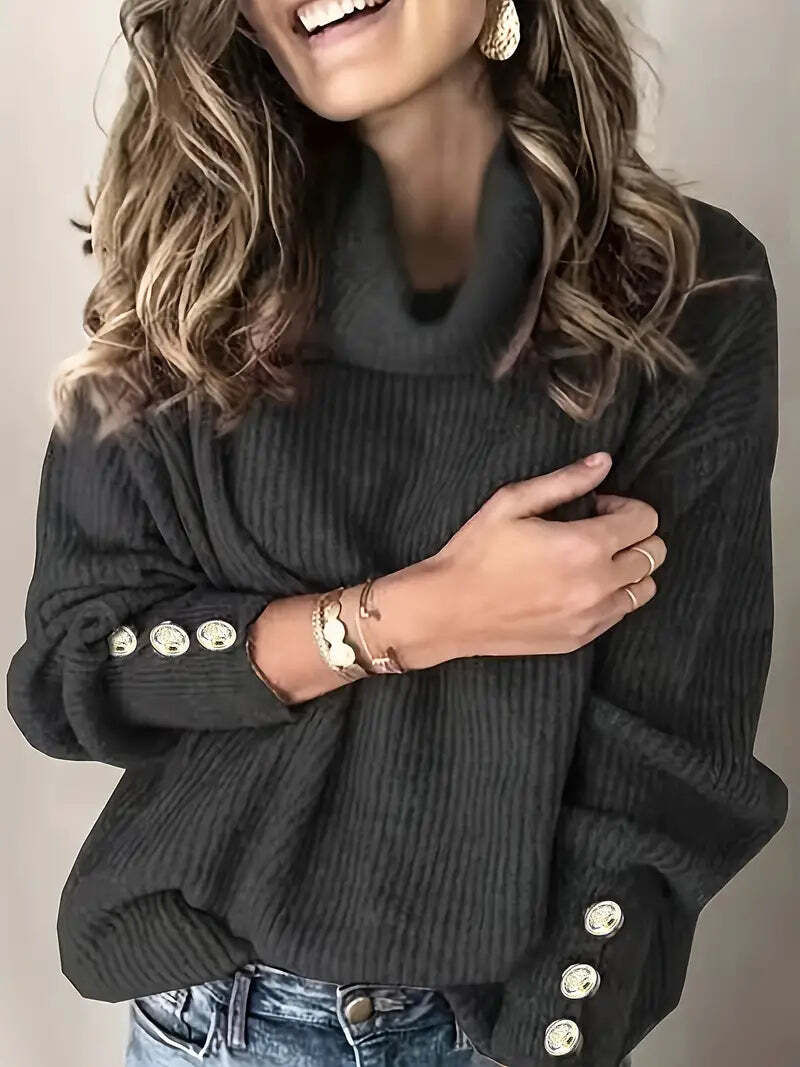 Casual Black Cotton Turtleneck Sweater for Women | Great for Casual Days