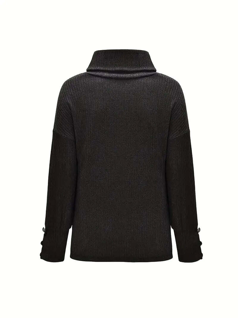 Casual Black Cotton Turtleneck Sweater for Women | Great for Casual Days