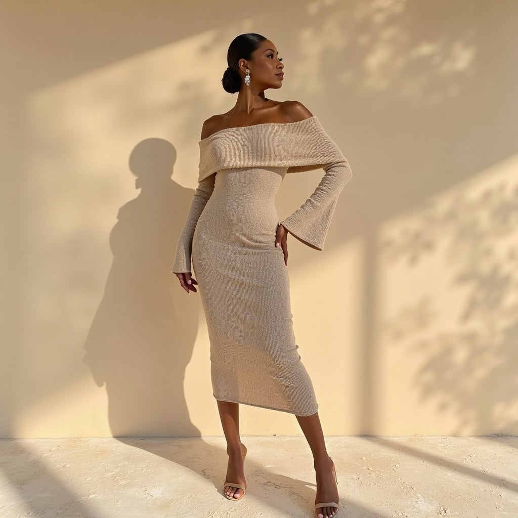 Essentiel Bouclé Dress – Elegant, Textured & Perfect for Smart Casual Occasions