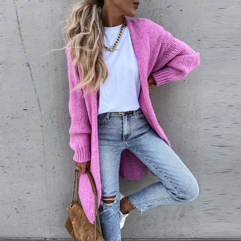 Elegant Mid-Length Cashmere Knitwear Cardigan for Women | Ideal for Autumn & Winter