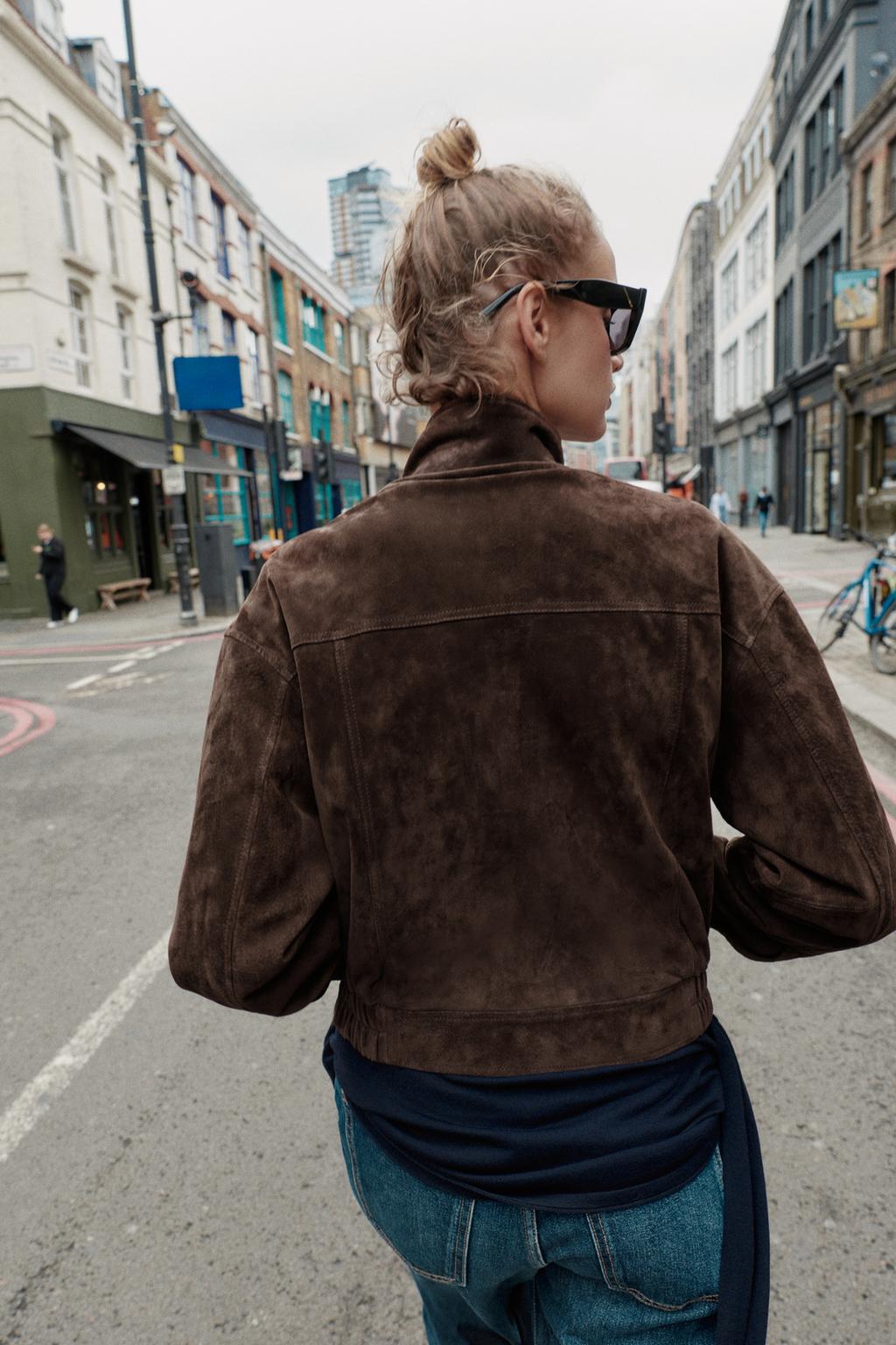 Elegant Suede Leather Bomber Jacket for Women | Classic Autumn & Winter Outerwear
