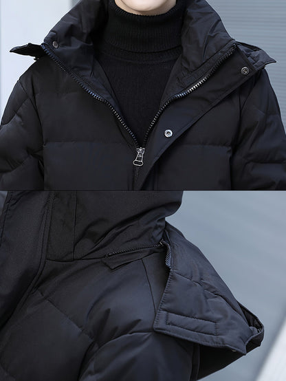 Casual Black Long Padded Hooded Winter Jacket For Men | Great for Winter
