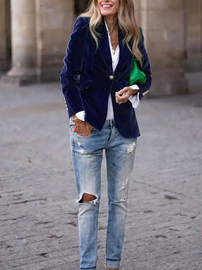 Elegant Women’s Velvet Blazer | Luxurious Autumn & Winter Outerwear